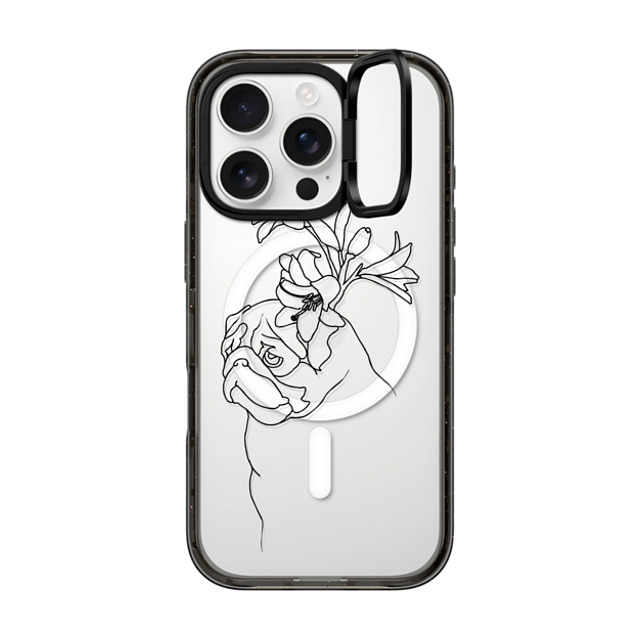 Huebucket x CASETiFY iPhone 16 Pro ケース ブラック インパクトリングスタンドケース MagSafe対応 Pug with Flower Father's Day Huebucket x CASETiFY iPhone 16 Pro ケース ブラック インパクトリングスタンドケース MagSafe対応 Pug with Flower Father's Day