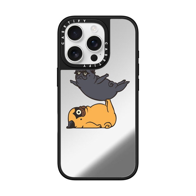 Huebucket x CASETiFY iPhone 16 Pro Case Silver on Black ミラーケース MagSafe対応 Acroyoga Pugs Back to School Huebucket x CASETiFY iPhone 16 Pro Case Silver on Black ミラーケース MagSafe対応 Acroyoga Pugs Back to School