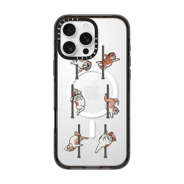 Huebucket x CASETiFY iPhone 16 Pro Max ケース ブラック インパクトケース MagSafe対応 English Bulldog Pole Dancing Club_