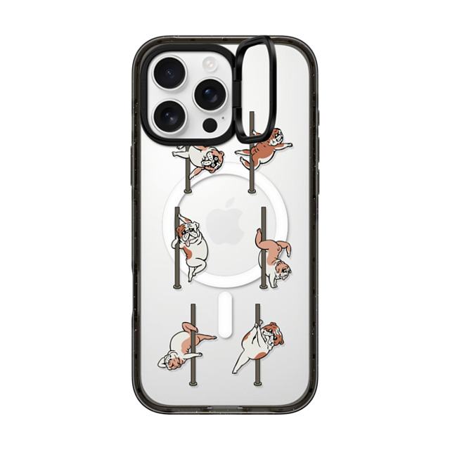 Huebucket x CASETiFY iPhone 16 Pro Max ケース ブラック インパクトリングスタンドケース MagSafe対応 English Bulldog Pole Dancing Club_