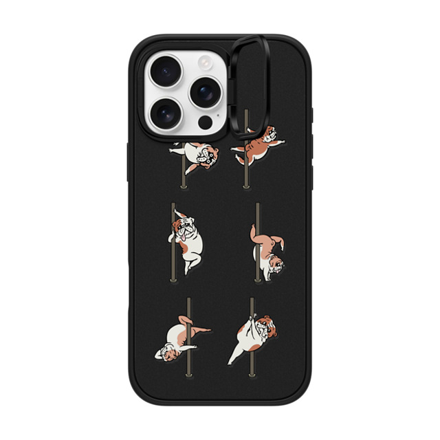 Huebucket x CASETiFY iPhone 16 Pro Max ケース マットブラック インパクトリングスタンドケース MagSafe対応 English Bulldog Pole Dancing Club_