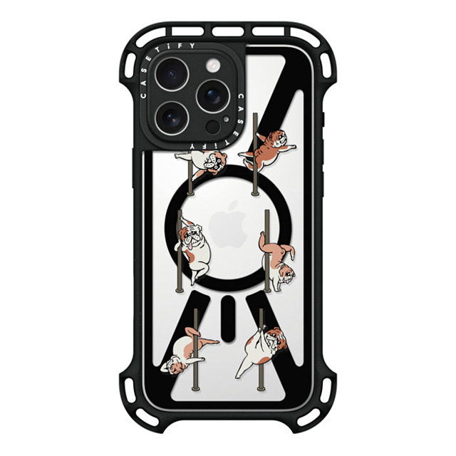 Huebucket x CASETiFY iPhone 16 Pro Max ケース ブラック ウルトラ バウンスケース MagSafe対応 English Bulldog Pole Dancing Club_