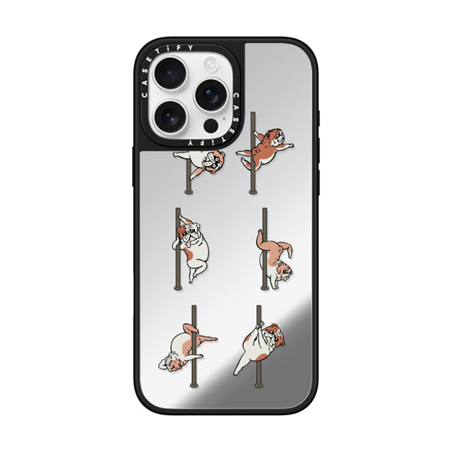 Huebucket x CASETiFY iPhone 16 Pro Max ケース Silver on Black ミラーケース MagSafe対応 English Bulldog Pole Dancing Club_