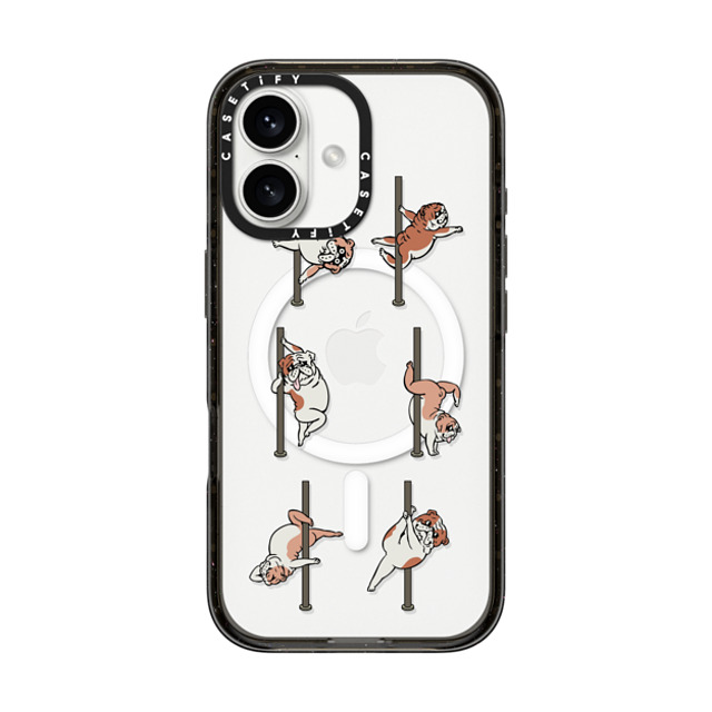 Huebucket x CASETiFY iPhone 16 ケース ブラック インパクトケース MagSafe対応 English Bulldog Pole Dancing Club_