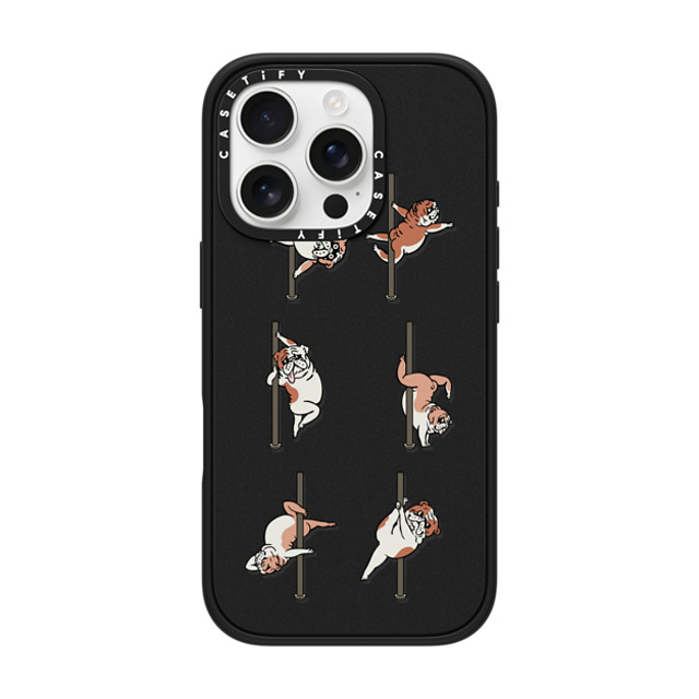 Huebucket x CASETiFY iPhone 16 Pro ケース マットブラック インパクトケース MagSafe対応 English Bulldog Pole Dancing Club_