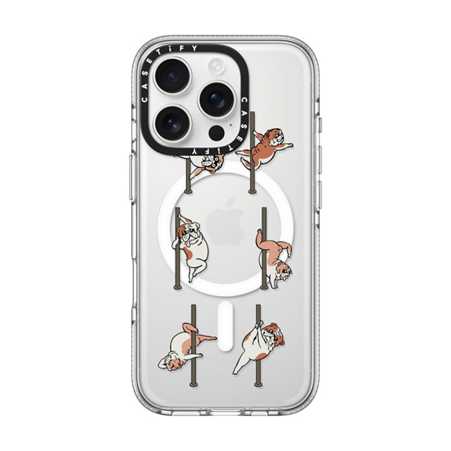 Huebucket x CASETiFY iPhone 16 Pro ケース クリア クリア ケース MagSafe対応 English Bulldog Pole Dancing Club_