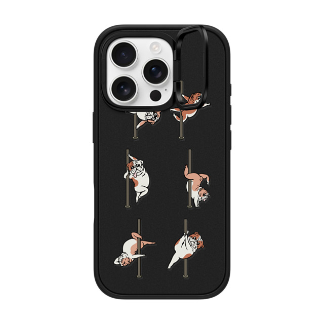 Huebucket x CASETiFY iPhone 16 Pro ケース マットブラック インパクトリングスタンドケース MagSafe対応 English Bulldog Pole Dancing Club_