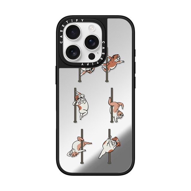 Huebucket x CASETiFY iPhone 16 Pro Case Silver on Black ミラーケース MagSafe対応 English Bulldog Pole Dancing Club_ Huebucket x CASETiFY iPhone 16 Pro Case Silver on Black ミラーケース MagSafe対応 English Bulldog Pole Dancing Club_