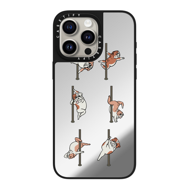 Huebucket x CASETiFY iPhone 15 Pro Max ケース Silver on Black ミラーケース MagSafe対応 English Bulldog Pole Dancing Club_