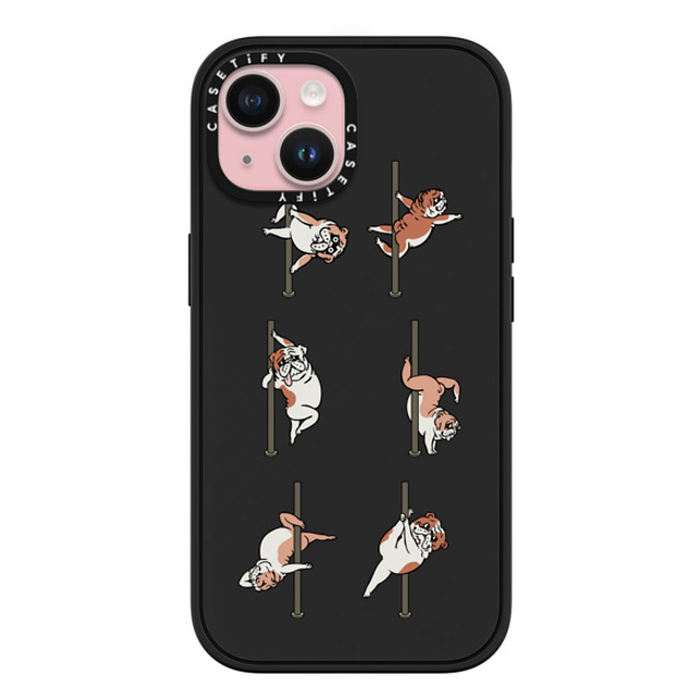 Huebucket x CASETiFY iPhone 15 ケース マットブラック インパクトケース MagSafe対応 English Bulldog Pole Dancing Club_