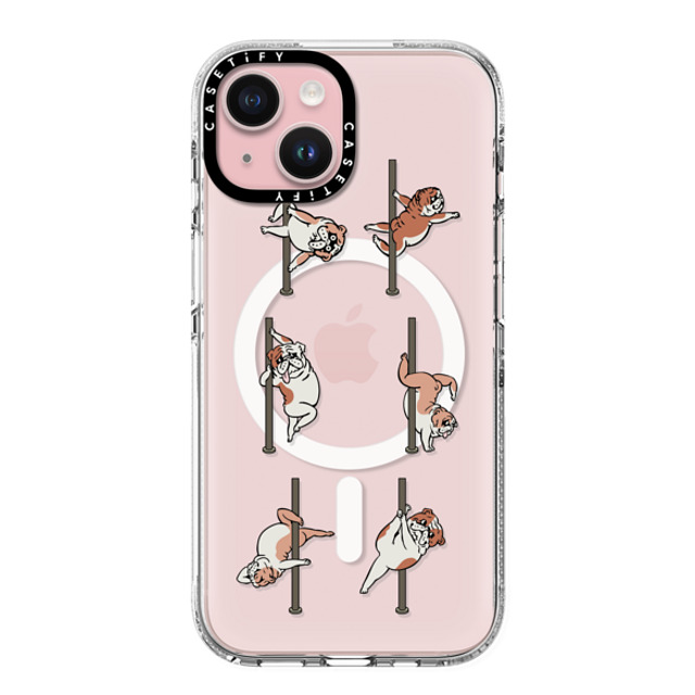 Huebucket x CASETiFY iPhone 15 ケース クリア クリア ケース MagSafe対応 English Bulldog Pole Dancing Club_