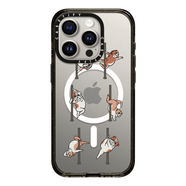 Huebucket x CASETiFY iPhone 15 Pro ケース ブラック インパクトケース MagSafe対応 English Bulldog Pole Dancing Club_