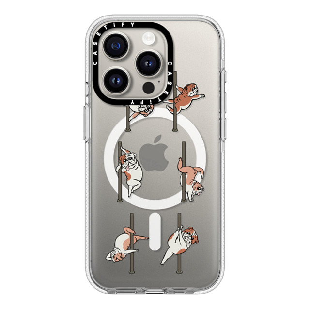 Huebucket x CASETiFY iPhone 15 Pro ケース クリア クリア ケース MagSafe対応 English Bulldog Pole Dancing Club_