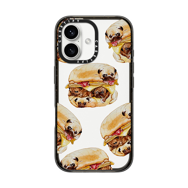 Huebucket x CASETiFY iPhone 16 Case Black Impact Case Pugs Burger Watercolor Father's Day Huebucket x CASETiFY iPhone 16 Case Black Impact Case Pugs Burger Watercolor Father's Day