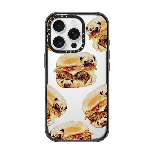 Huebucket x CASETiFY iPhone 16 Pro Case Black Impact Case Pugs Burger Watercolor Father's Day Huebucket x CASETiFY iPhone 16 Pro Case Black Impact Case Pugs Burger Watercolor Father's Day
