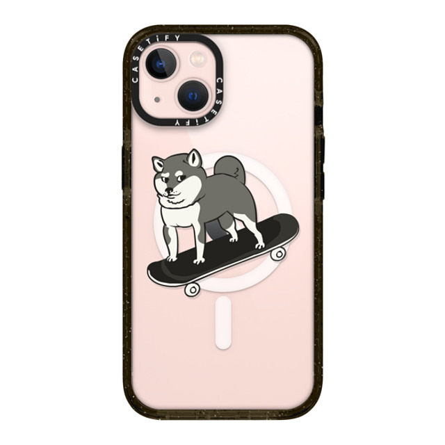 Huebucket x CASETiFY iPhone 13 ケース ブラック インパクトケース MagSafe対応 Skateboarding Shiba Inu