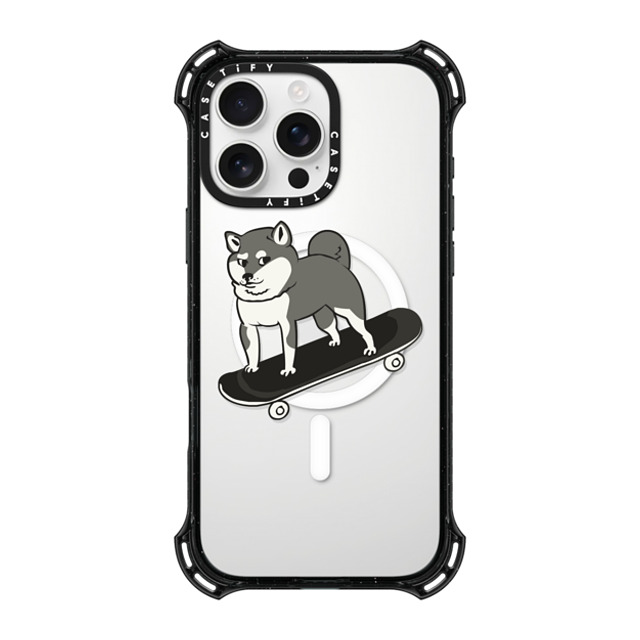 Huebucket x CASETiFY iPhone 16 Pro Max ケース ブラック バウンスケース Skateboarding Shiba Inu