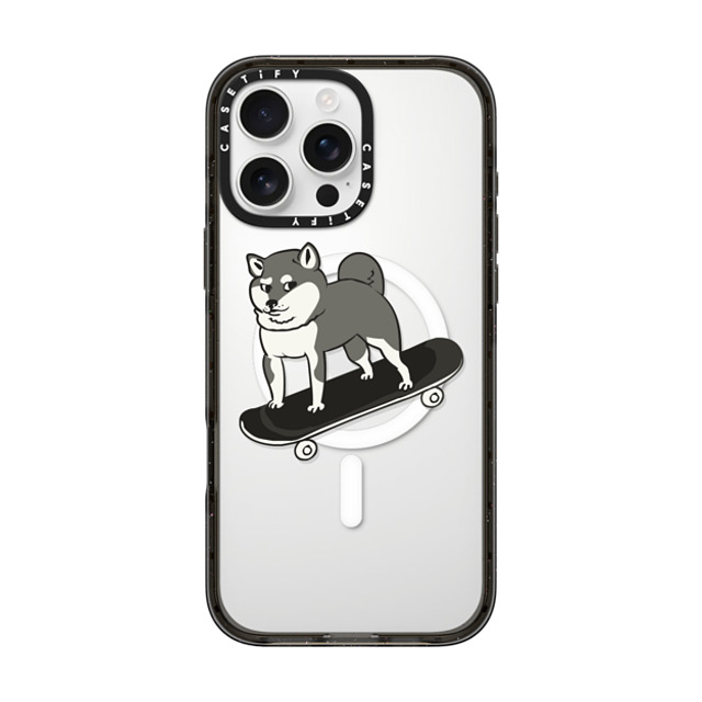 Huebucket x CASETiFY iPhone 16 Pro Max ケース ブラック インパクトケース MagSafe対応 Skateboarding Shiba Inu