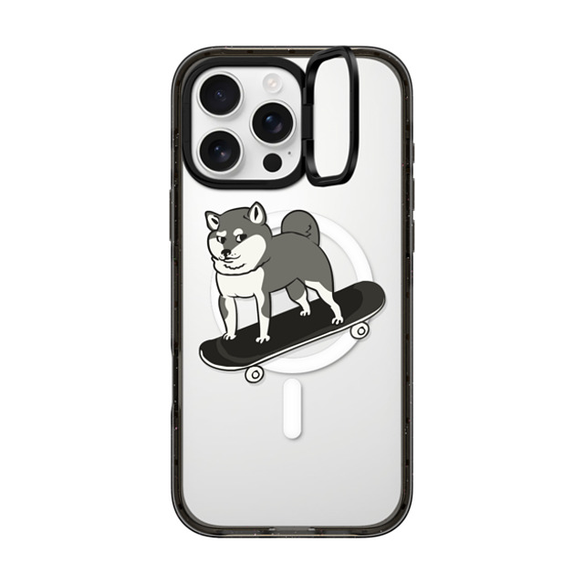 Huebucket x CASETiFY iPhone 16 Pro Max ケース ブラック インパクトリングスタンドケース MagSafe対応 Skateboarding Shiba Inu