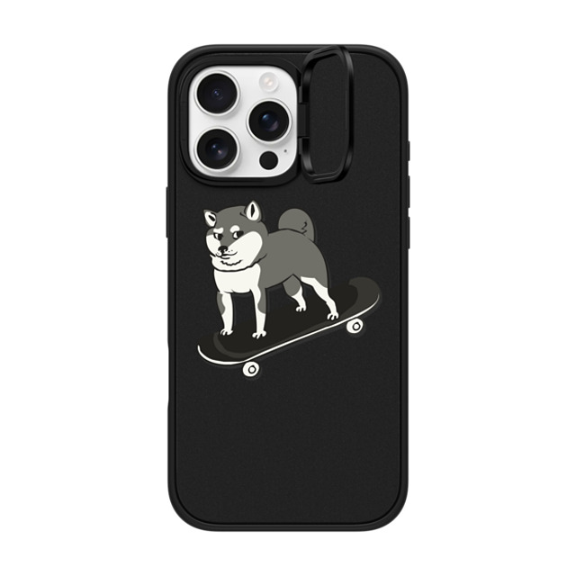 Huebucket x CASETiFY iPhone 16 Pro Max ケース マットブラック インパクトリングスタンドケース MagSafe対応 Skateboarding Shiba Inu