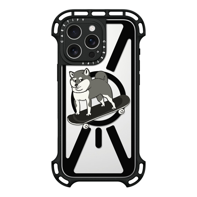 Huebucket x CASETiFY iPhone 16 Pro Max ケース ブラック ウルトラ バウンスケース MagSafe対応 Skateboarding Shiba Inu