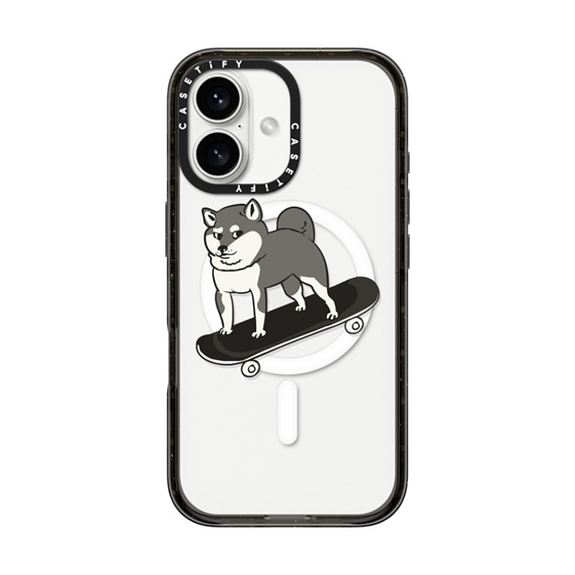 Huebucket x CASETiFY iPhone 16 ケース ブラック インパクトケース MagSafe対応 Skateboarding Shiba Inu