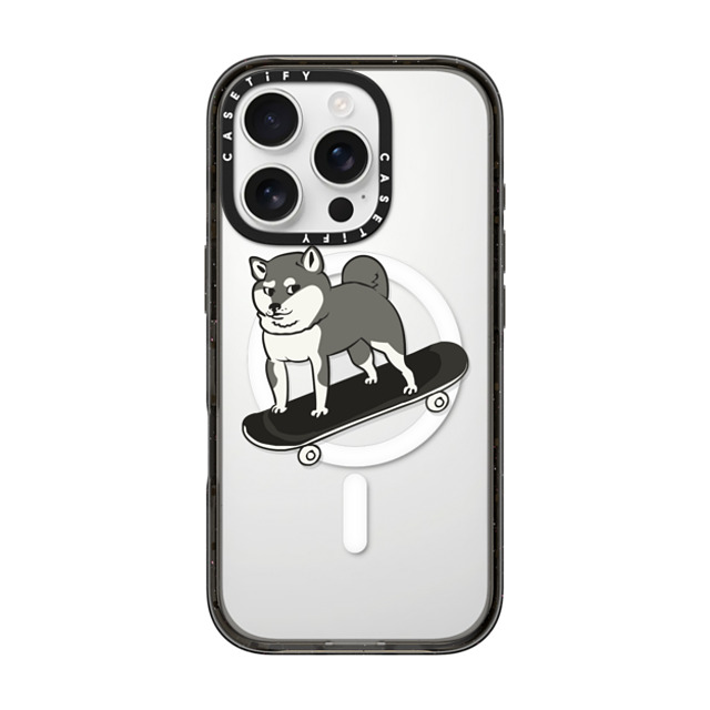 Huebucket x CASETiFY iPhone 16 Pro ケース ブラック インパクトケース MagSafe対応 Skateboarding Shiba Inu