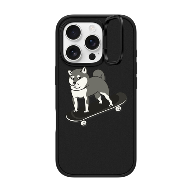 Huebucket x CASETiFY iPhone 16 Pro ケース マットブラック インパクトリングスタンドケース MagSafe対応 Skateboarding Shiba Inu