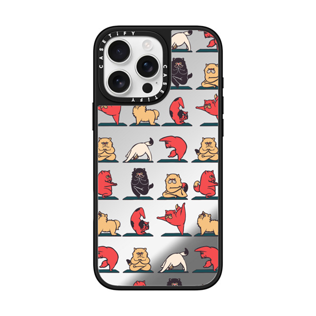 Huebucket x CASETiFY iPhone 16 Pro Max ケース Cat,Cartoon Silver on Black ミラーケース MagSafe対応 Persian Cat Yoga Back to School Huebucket x CASETiFY iPhone 16 Pro Max ケース Cat,Cartoon Silver on Black ミラーケース MagSafe対応 Persian Cat Yoga Back to School