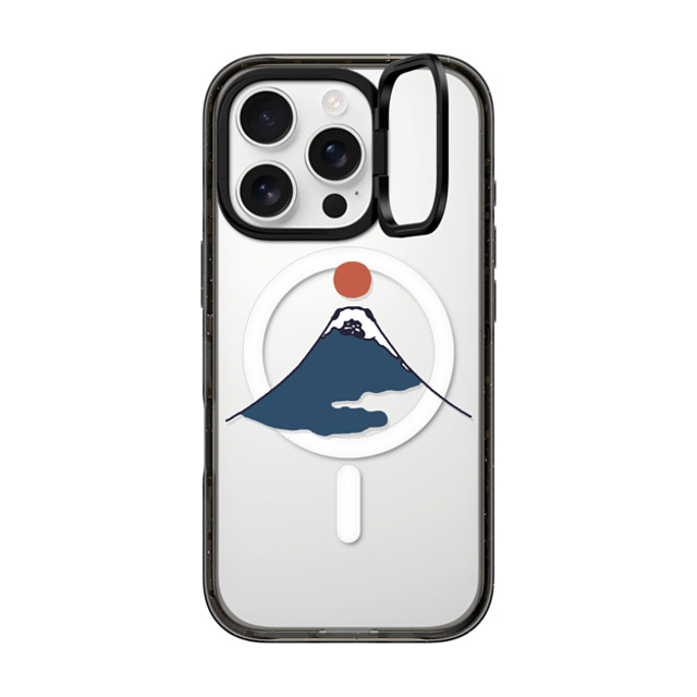 Huebucket x CASETiFY iPhone 16 Pro ケース ブラック インパクトリングスタンドケース MagSafe対応 Abstract Mount Fuji Pug