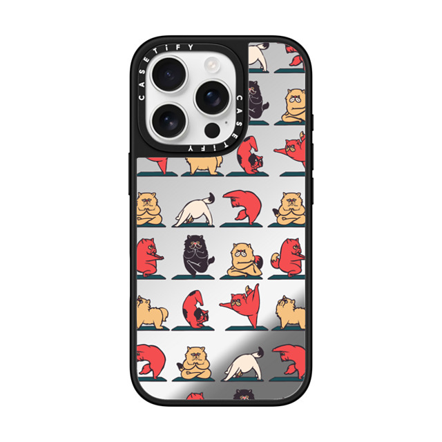 Huebucket x CASETiFY iPhone 16 Pro ケース Cat,Cartoon Silver on Black ミラーケース MagSafe対応 Persian Cat Yoga Back to School Huebucket x CASETiFY iPhone 16 Pro ケース Cat,Cartoon Silver on Black ミラーケース MagSafe対応 Persian Cat Yoga Back to School