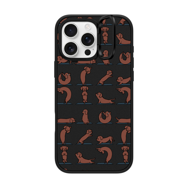 Huebucket x CASETiFY iPhone 16 Pro Max ケース マットブラック インパクトリングスタンドケース MagSafe対応 Dachshund Yoga