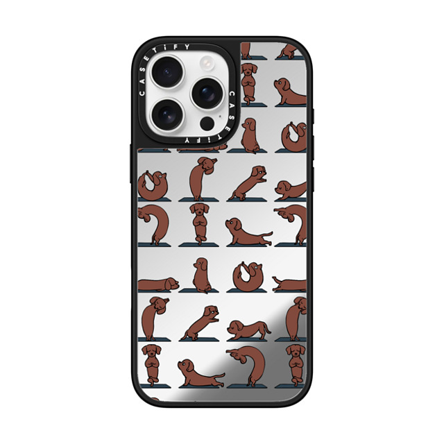 Huebucket x CASETiFY iPhone 16 Pro Max ケース Silver on Black ミラーケース MagSafe対応 Dachshund Yoga