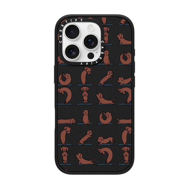 Huebucket x CASETiFY iPhone 16 Pro ケース マットブラック インパクトケース Dachshund Yoga
