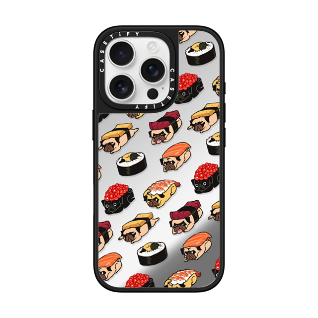 Huebucket x CASETiFY iPhone 16 Pro ケース Dog,Cartoon Silver on Black ミラーケース MagSafe対応 Sushi Pug Father's Day Huebucket x CASETiFY iPhone 16 Pro ケース Dog,Cartoon Silver on Black ミラーケース MagSafe対応 Sushi Pug Father's Day