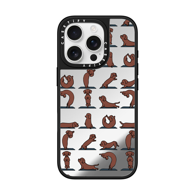 Huebucket x CASETiFY iPhone 16 Pro ケース Silver on Black ミラーケース MagSafe対応 Dachshund Yoga