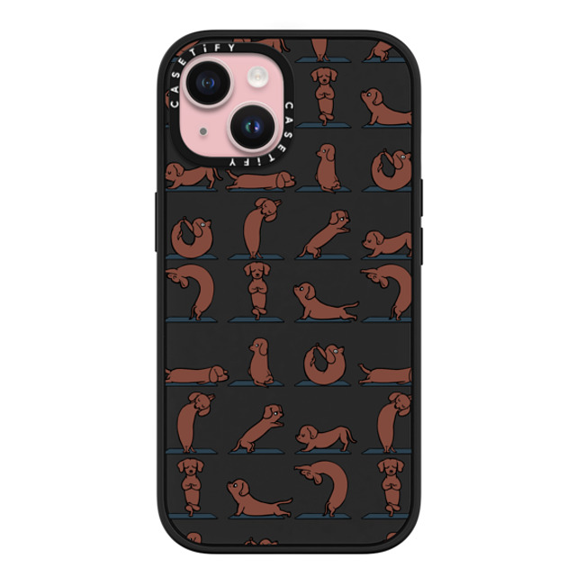 Huebucket x CASETiFY iPhone 15 ケース マットブラック インパクトケース MagSafe対応 Dachshund Yoga