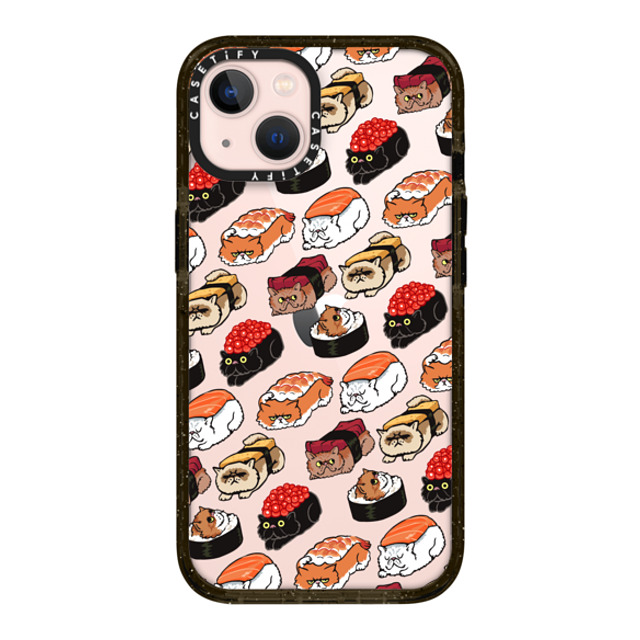 Huebucket x CASETiFY iPhone 13 ケース ブラック インパクトケース Sushi Persian Cat