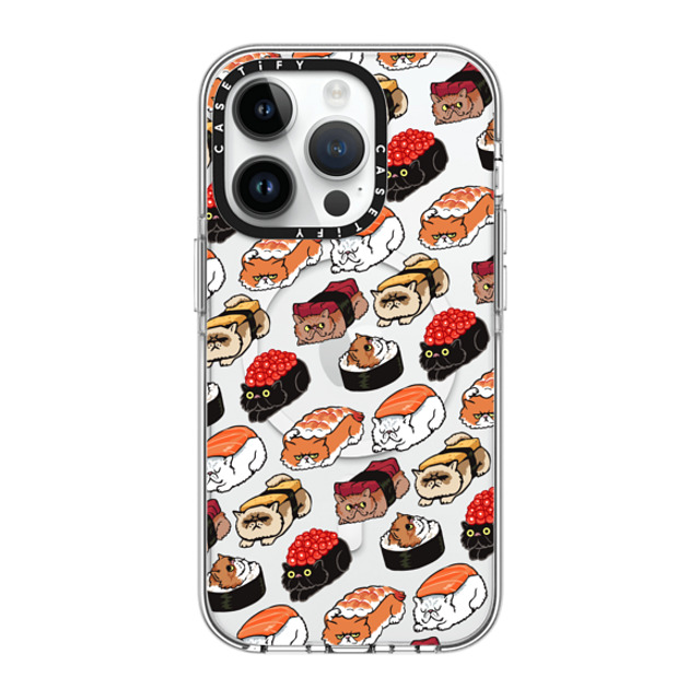 Huebucket x CASETiFY iPhone 14 Pro ケース クリア クリア ケース MagSafe対応 Sushi Persian Cat