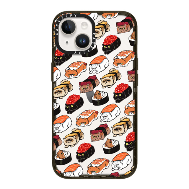 Huebucket x CASETiFY iPhone 14 ケース ブラック インパクトケース Sushi Persian Cat