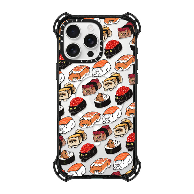 Huebucket x CASETiFY iPhone 16 Pro Max ケース ブラック バウンスケース Sushi Persian Cat