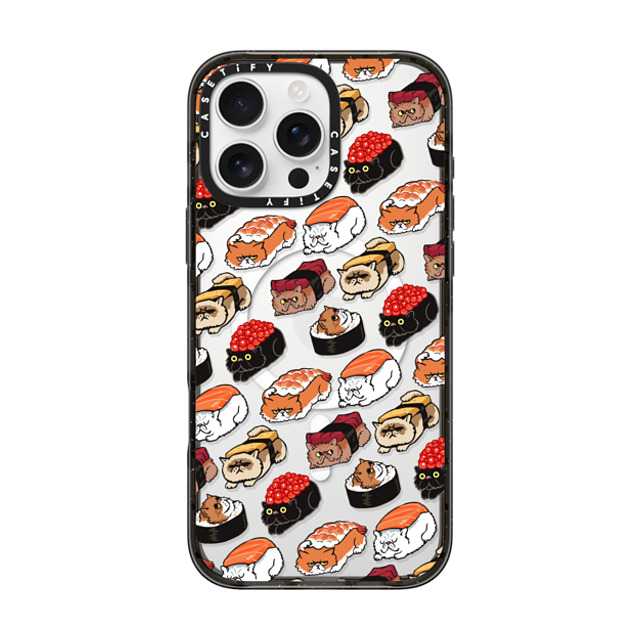 Huebucket x CASETiFY iPhone 16 Pro Max ケース ブラック インパクトケース MagSafe対応 Sushi Persian Cat