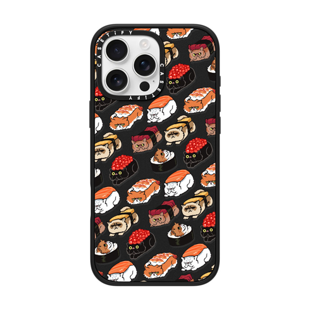 Huebucket x CASETiFY iPhone 16 Pro Max ケース マットブラック インパクトケース MagSafe対応 Sushi Persian Cat