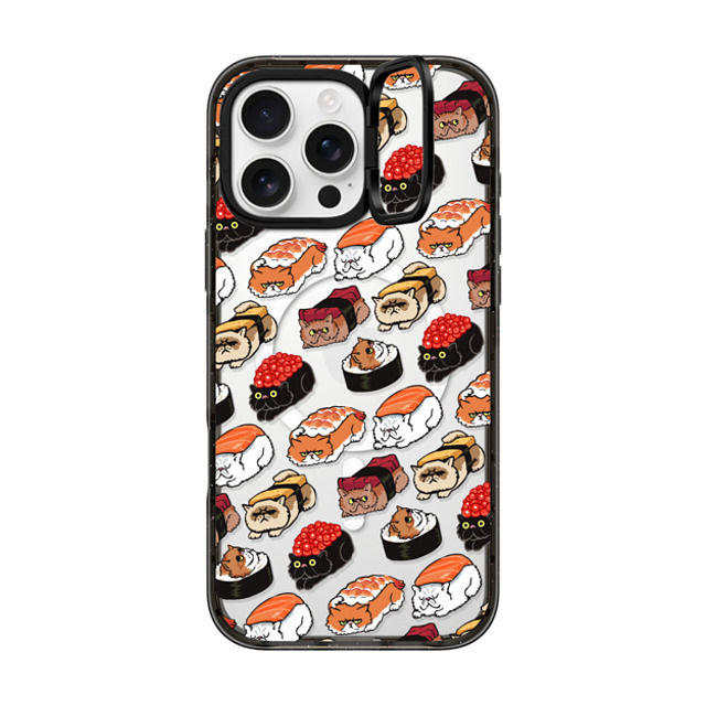 Huebucket x CASETiFY iPhone 16 Pro Max ケース ブラック インパクトリングスタンドケース MagSafe対応 Sushi Persian Cat