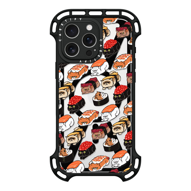 Huebucket x CASETiFY iPhone 16 Pro Max ケース ブラック ウルトラ バウンスケース MagSafe対応 Sushi Persian Cat