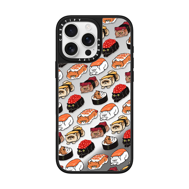 Huebucket x CASETiFY iPhone 16 Pro Max ケース Silver on Black ミラーケース MagSafe対応 Sushi Persian Cat