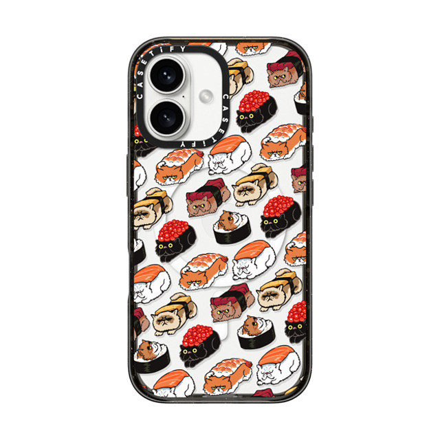 Huebucket x CASETiFY iPhone 16 ケース ブラック インパクトケース MagSafe対応 Sushi Persian Cat