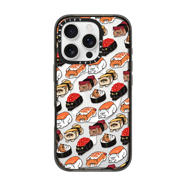 Huebucket x CASETiFY iPhone 16 Pro ケース ブラック インパクトケース MagSafe対応 Sushi Persian Cat