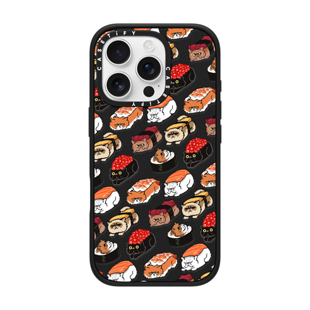 Huebucket x CASETiFY iPhone 16 Pro ケース マットブラック インパクトケース MagSafe対応 Sushi Persian Cat