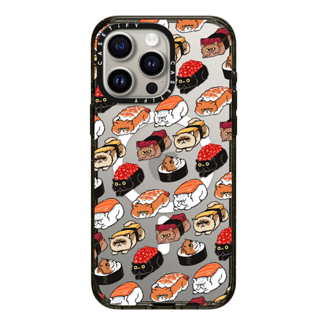 Huebucket x CASETiFY iPhone 15 Pro Max ケース ブラック インパクトケース MagSafe対応 Sushi Persian Cat